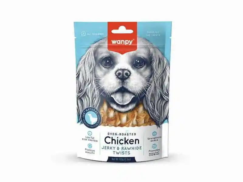 تشویقی سگ ونپی مدل Chicken Jerky & Rawhide Twists بسته 100 گرمی